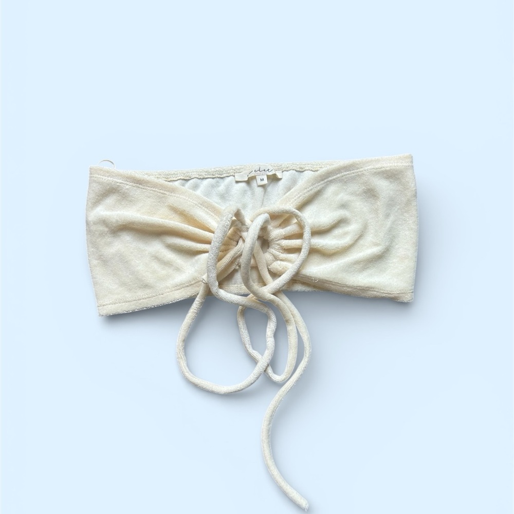 Women’s Cream Tie-Front Bandeau Crop Top